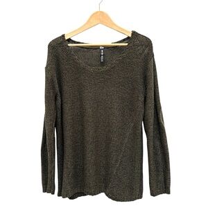 Lord & Taylor Design Lab Elbow Patch Sweater Academia Olive Green Marled Yarn L